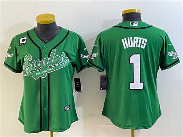Women's Philadelphia Eagles #1 Jalen Hurts Green With 3-Star C Patch Cool Base Stitched Baseball Jersey(Run Small),We sell and wholesale Women's Philadelphia Eagles #1 Jalen Hurts Green With 3-Star C Patch Cool Base Stitched Baseball Jersey(Run Small) on line form chian!